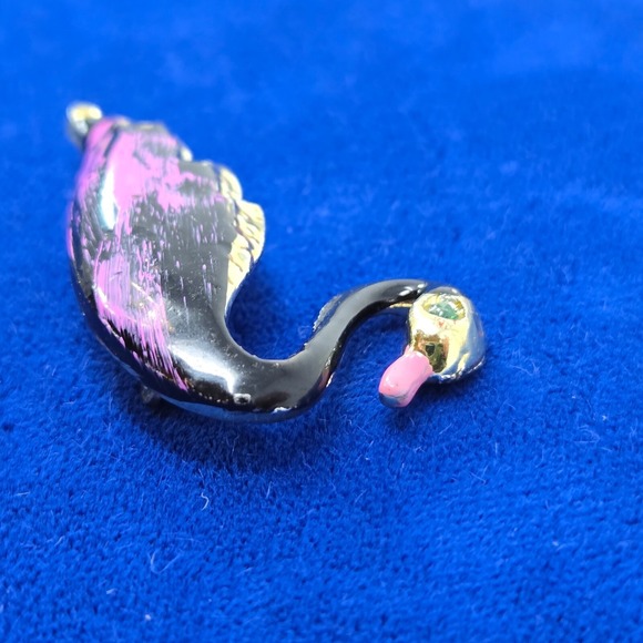 Vintage Swan Enamel White Gold Pin Brooch Fashion Jewelry Black Purple Green - Picture 4 of 16